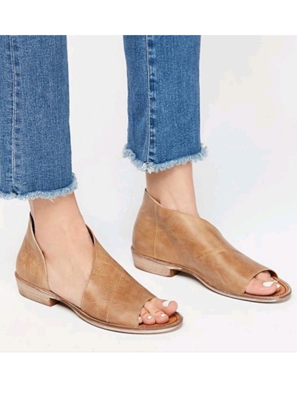Free People Mont Blanc Open-Toe Leather Ankle Slides in Tan